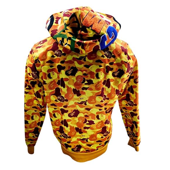 STREETWEAR CAMO SHARK FULL ZIP HOODIE SWEATSHIRT JACKET ORANGE YELLOW M 2368 - Picture 3 of 8